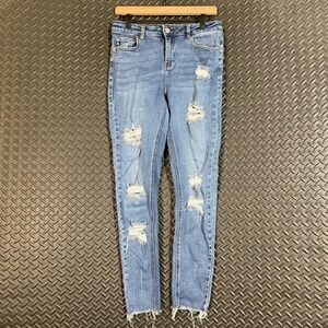 I&M Black Label Blue Distressed‎ Skinny Raw Hem Denim Jeans Women's Size 11